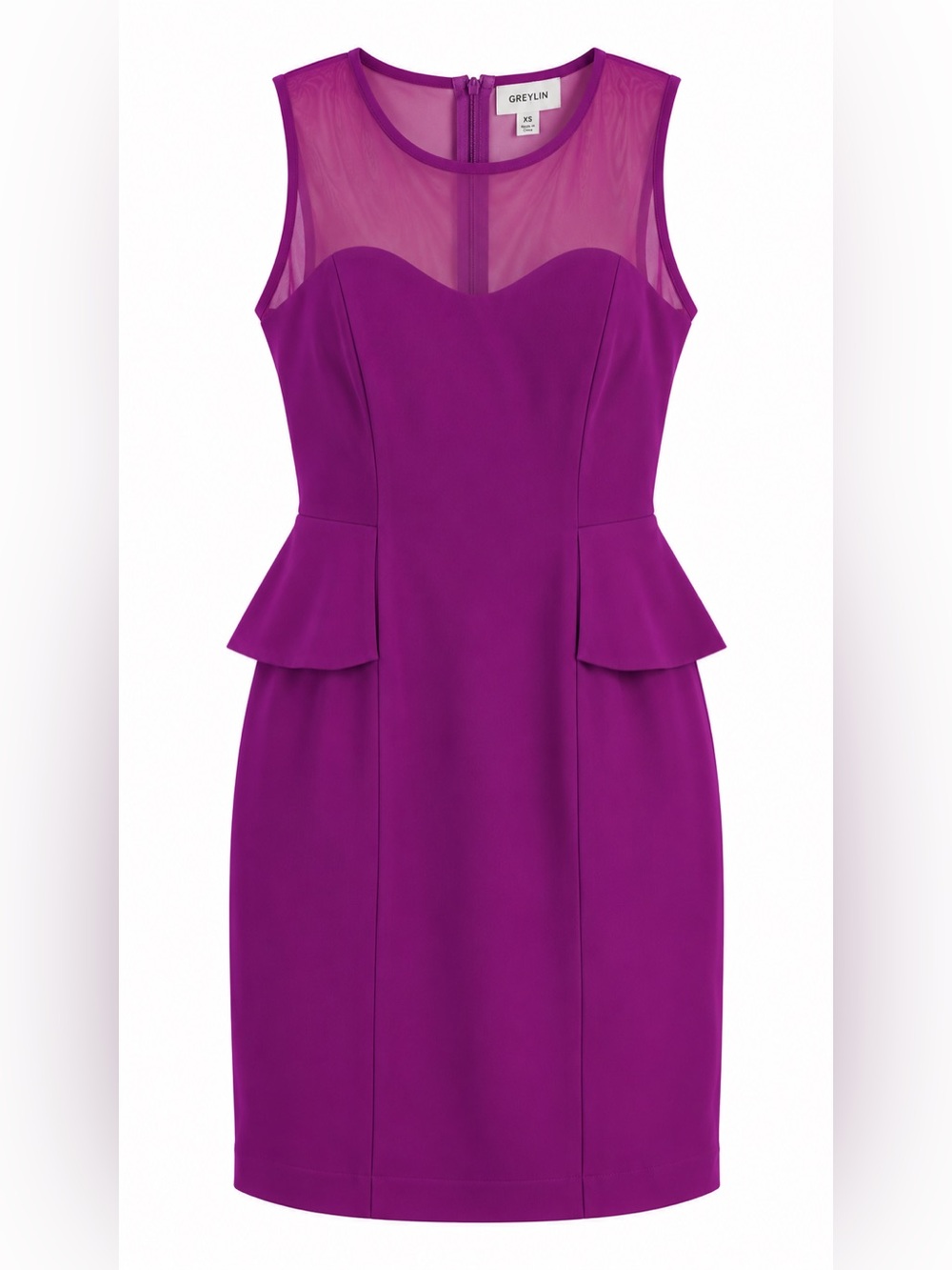 Greylin Magenta Sleeveless Sheath Dress with Mesh Yoke